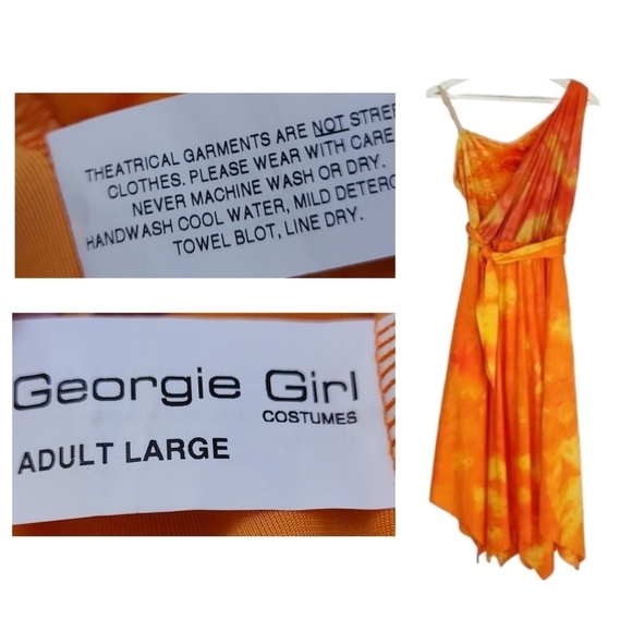 Theatrical Marbled Velour Top Asymmetrical Dress in Orange, Yellow - Picture 5 of 5